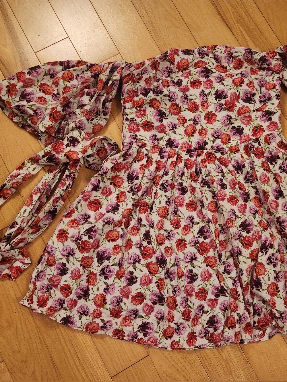 Zara Girls Floral Off-Shoulder Dress in White with Pink, Purple & Orange Roses